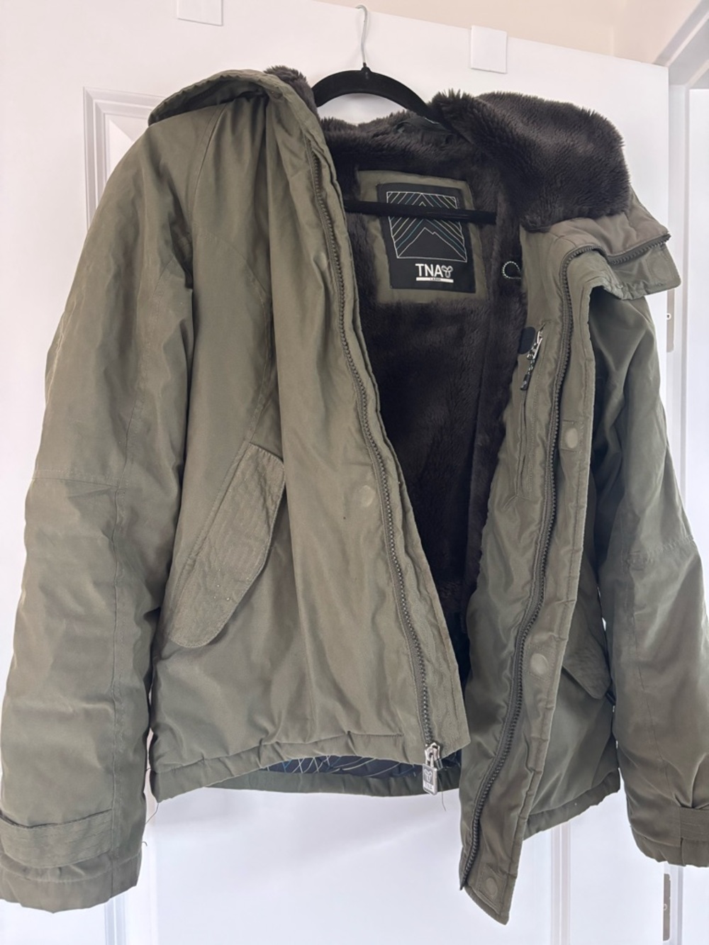 TNA Olive Hooded Faux-Fur Lined Field Jacket